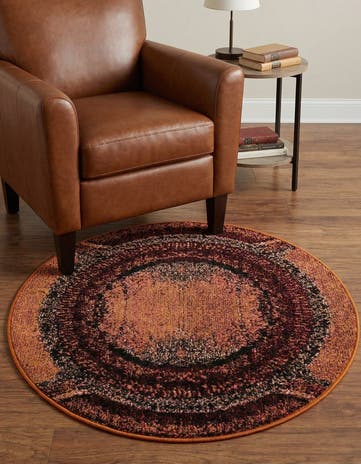 Orange Washable Hyacinth Round Rug
