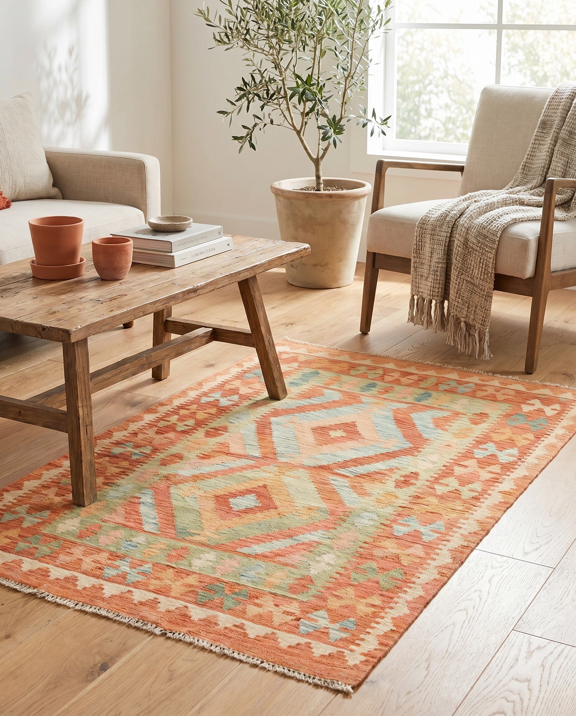 3' 2 x 5' Hand Woven Kilim Waziri Wool Rug