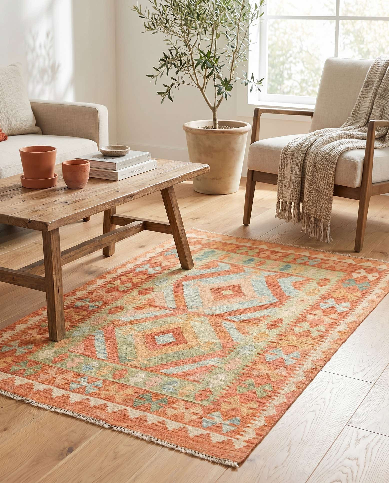 3' 2 x 5' Hand Woven Kilim Waziri Wool Rug