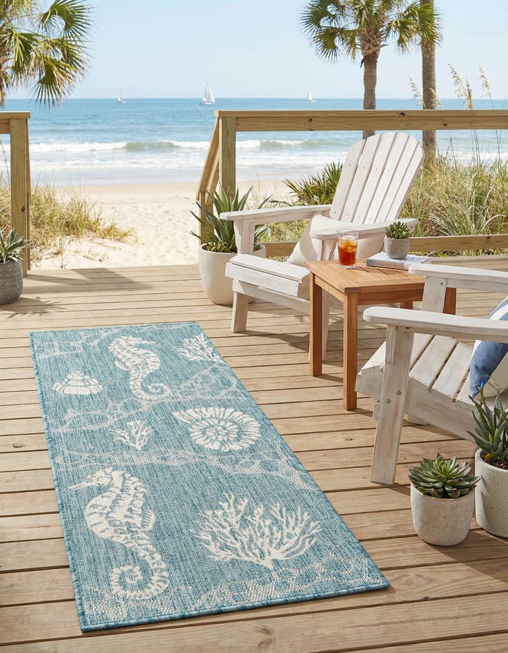 Detail image of 2' x 5' 3  Washable Coastal Indoor / Outdoor Runner Rug