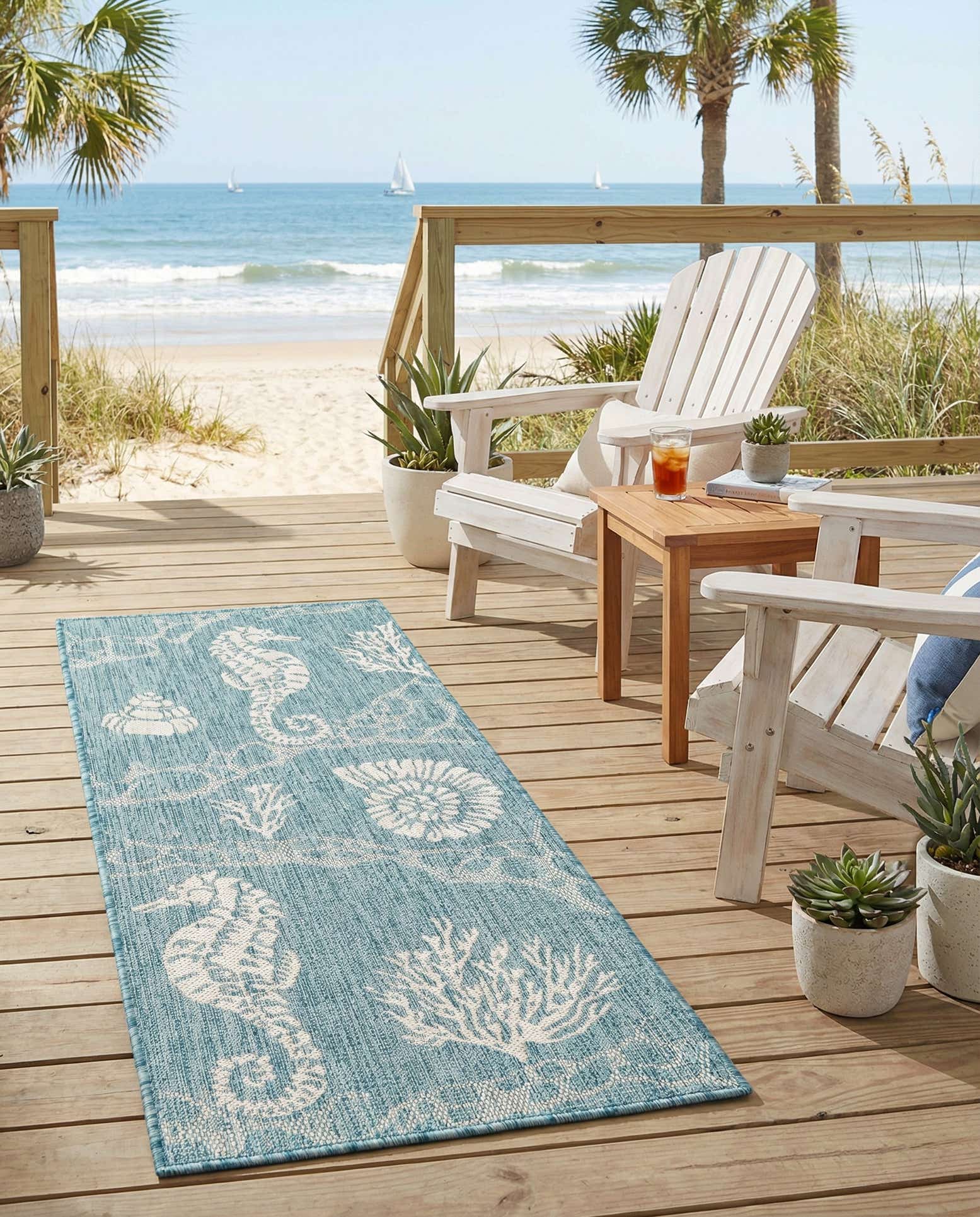 2' x 5' 3 Easy-Clean Coastal Indoor / Outdoor Runner Rug
