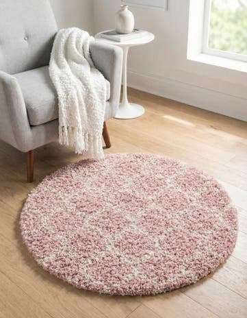 Light Pink Lattice Shag Round Rug