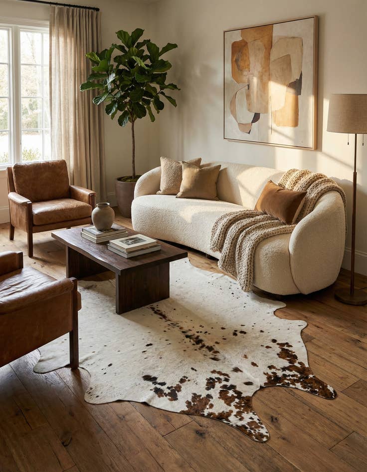 Detail image of 5' 1 x 6' 2 Cowhide Leather Square Rug