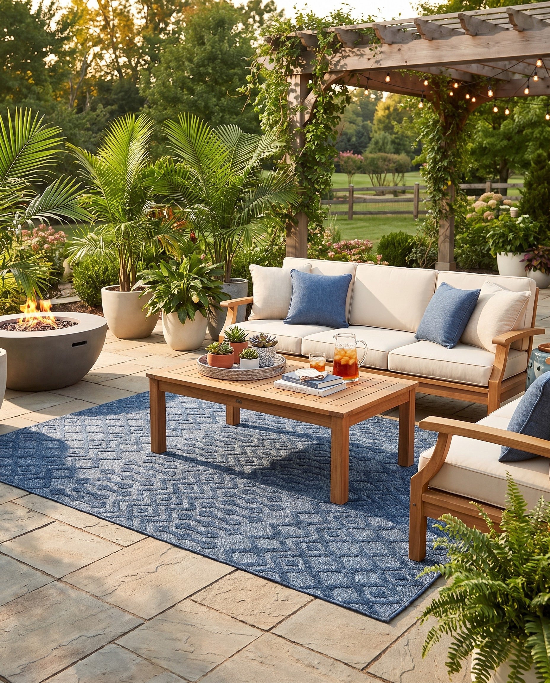 7' 10 x 10' Easy-Clean Trellis Textured Indoor / Outdoor Rug