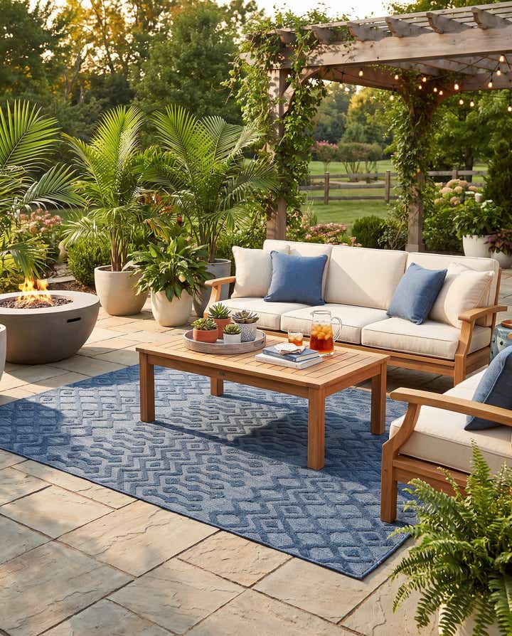 7' 10 x 10' Easy-Clean Trellis Textured Indoor / Outdoor Rug
