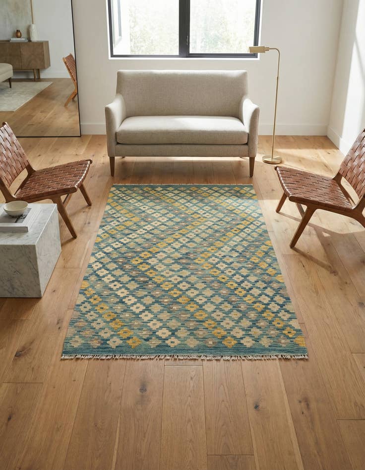 Detail image of 3' 4 x 5' Hand Woven Kilim Modern Wool Rug