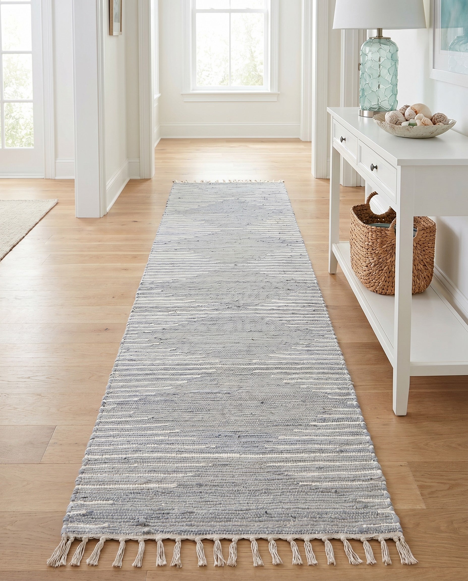 Light Gray Hand Woven Chindi Cotton Runner Rug