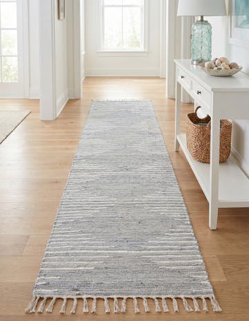 Light Gray Hand Woven Chindi Cotton Runner Rug