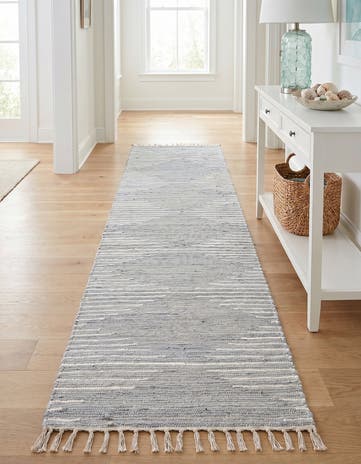 Light Gray Hand Woven Chindi Cotton Runner Rug