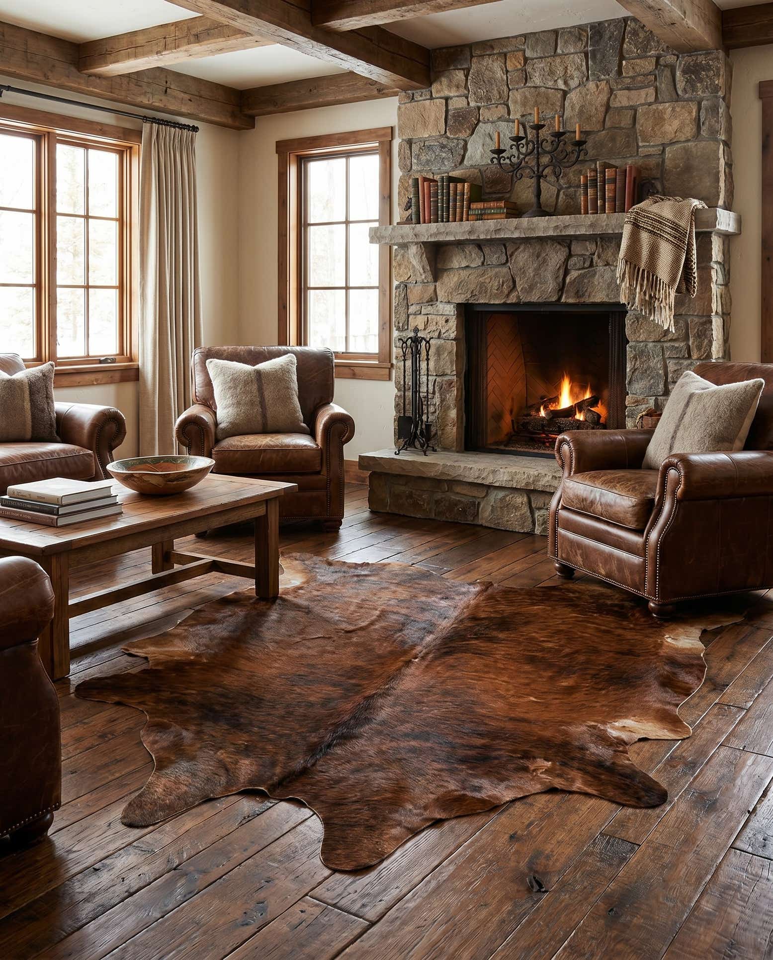4' 9 x 5' 2 Cowhide Leather Rug