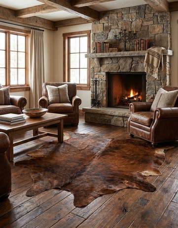 4' 9 x 5' 2 Cowhide Leather Rug