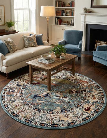 Blue Nain Design Round Rug