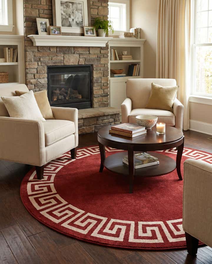 7' 10 x 7' 10 Greek Key Round Rug