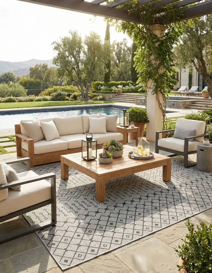 Detail image of  13' x 13'  Washable Lattice Indoor / Outdoor Square Rug