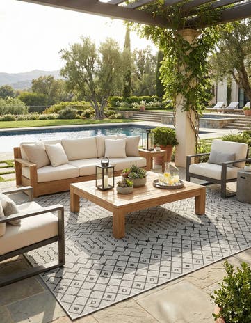 Gray Easy-Clean Lattice Indoor / Outdoor Square Rug