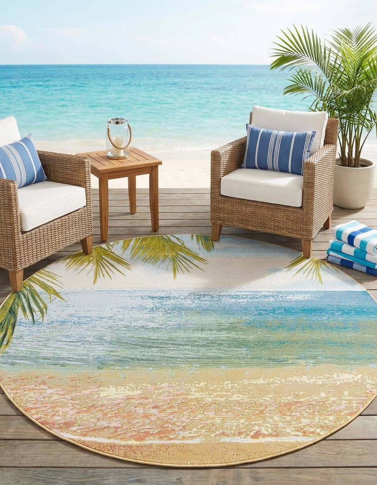 Detail image of 7' 10 x 7' 10 Washable Coastal Indoor / Outdoor Round Rug