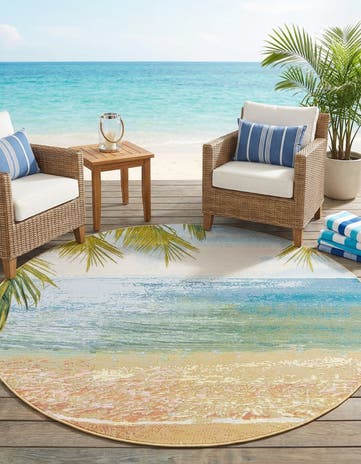 7' 10 x 7' 10 Easy-Clean Coastal Indoor / Outdoor Round Rug
