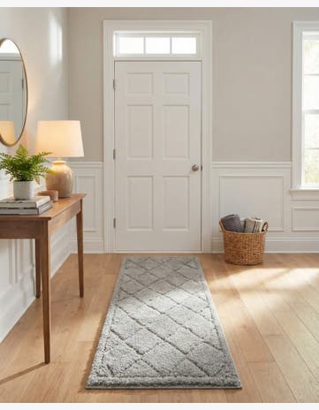 Gray Trellis Shag Runner Rug