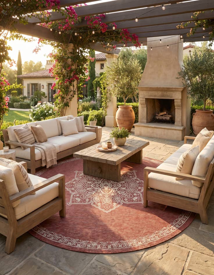 Detail image of 13' x 13' Easy-Clean Traditional Indoor / Outdoor Round Rug