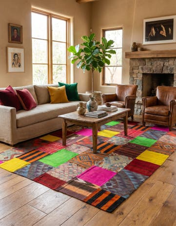 6' 7 x 9' 6 Hand Woven Kilim Patchwork Wool Rug