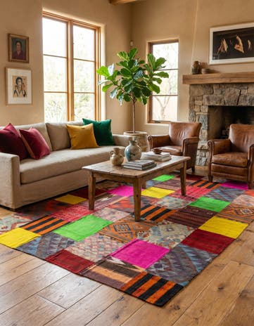 6' 7 x 9' 6 Hand Woven Kilim Patchwork Wool Rug