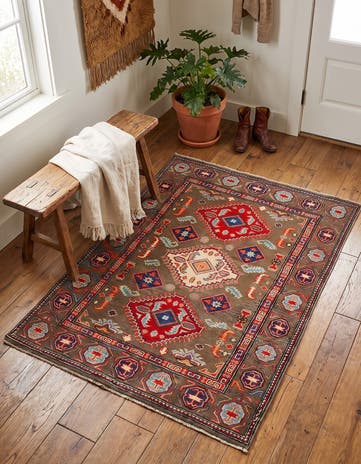 3' 4 x 4' 9 Hand Knotted Kazak Rug