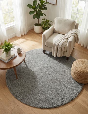 Gray Solid Frieze Round Rug