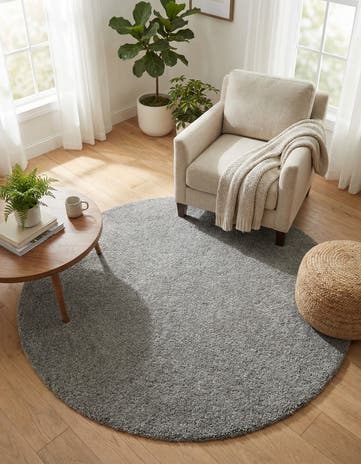 Gray Solid Frieze Round Rug