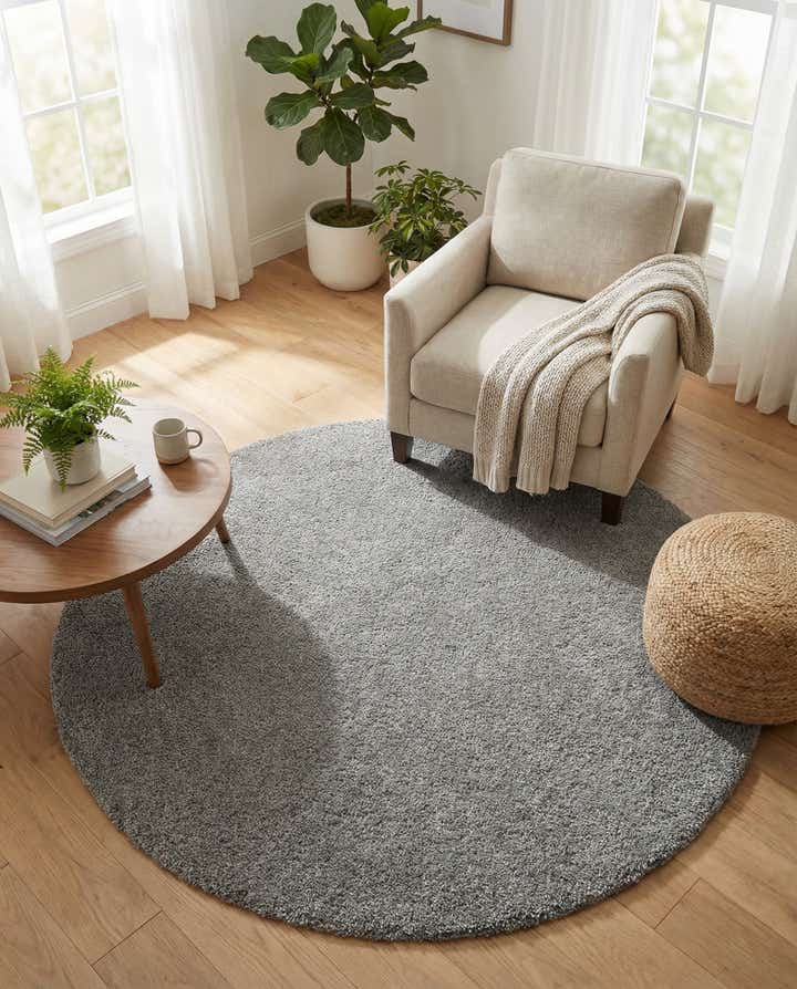 6' x 6' Solid Frieze Round Rug