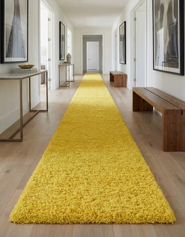 Tuscan Sun Yellow Solid Shag Runner Rug