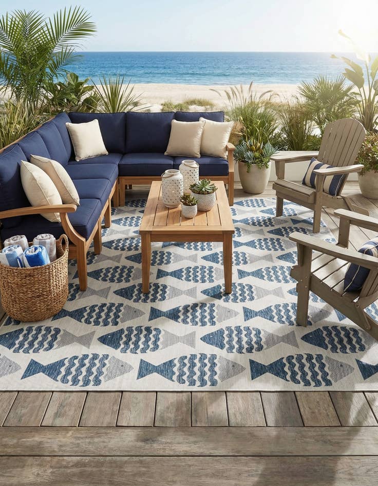 Detail image of 10' x 13' Easy-Clean Coastal Indoor / Outdoor Rug