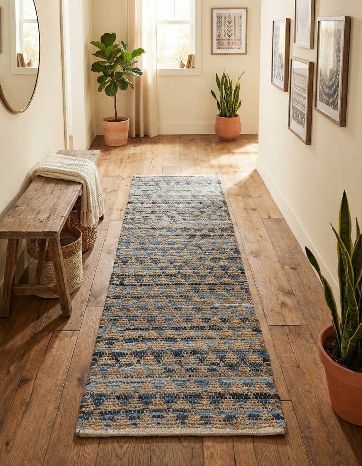 Detail image of 2' 2 x 6' 1  Hand Woven Chindi Jute Runner Rug