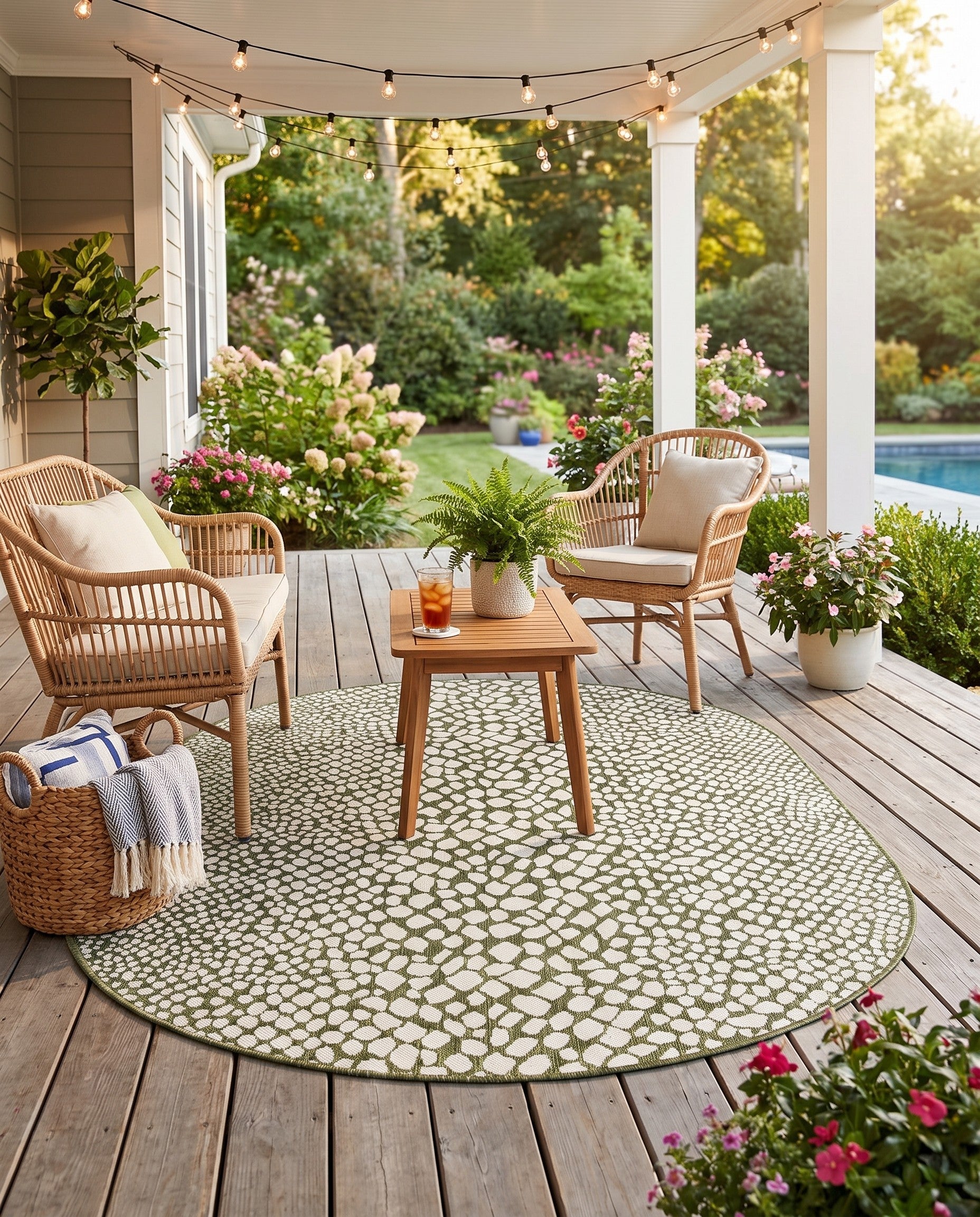 Green Easy-Clean Jill Zarin Cape Town Indoor / Outdoor Oval Rug