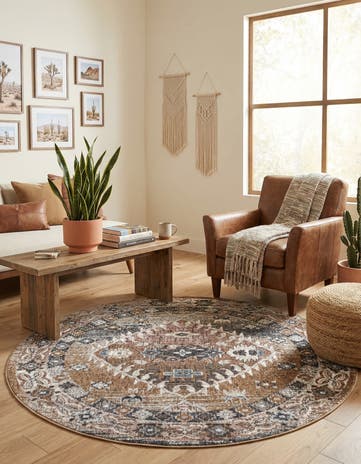 Khaki Gray Eco Southwestern Round Rug