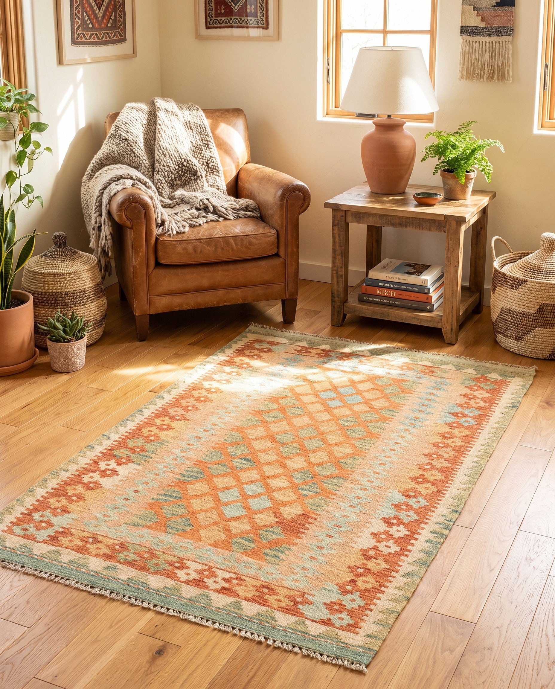 2' 9 x 4' 4 Hand Woven Kilim Waziri Wool Rug