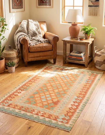 2' 9 x 4' 4 Hand Woven Kilim Waziri Wool Rug