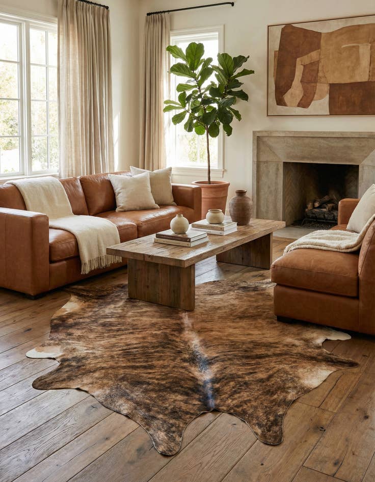 Detail image of 6' 5 x 6' 11 Cowhide Leather Square Rug