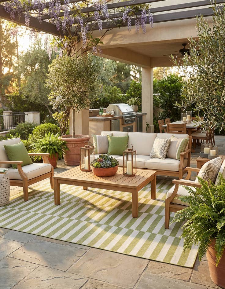 Detail image of 10' x 10' Easy-Clean Striped Indoor / Outdoor Square Rug