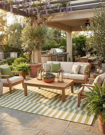 Green Easy-Clean Ribbon Indoor / Outdoor Square Rug