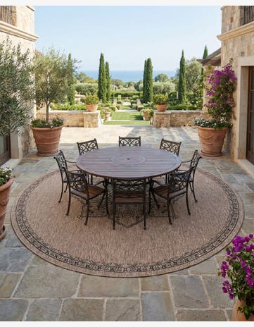 13' x 13' Easy-Clean Traditional Indoor / Outdoor Round Rug
