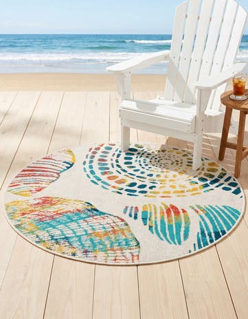 4' x 4' Easy-Clean Coastal Indoor / Outdoor Round Rug