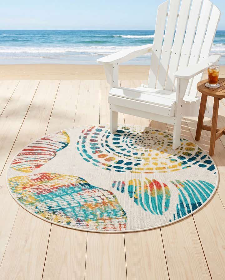 4' x 4' Easy-Clean Coastal Indoor / Outdoor Round Rug