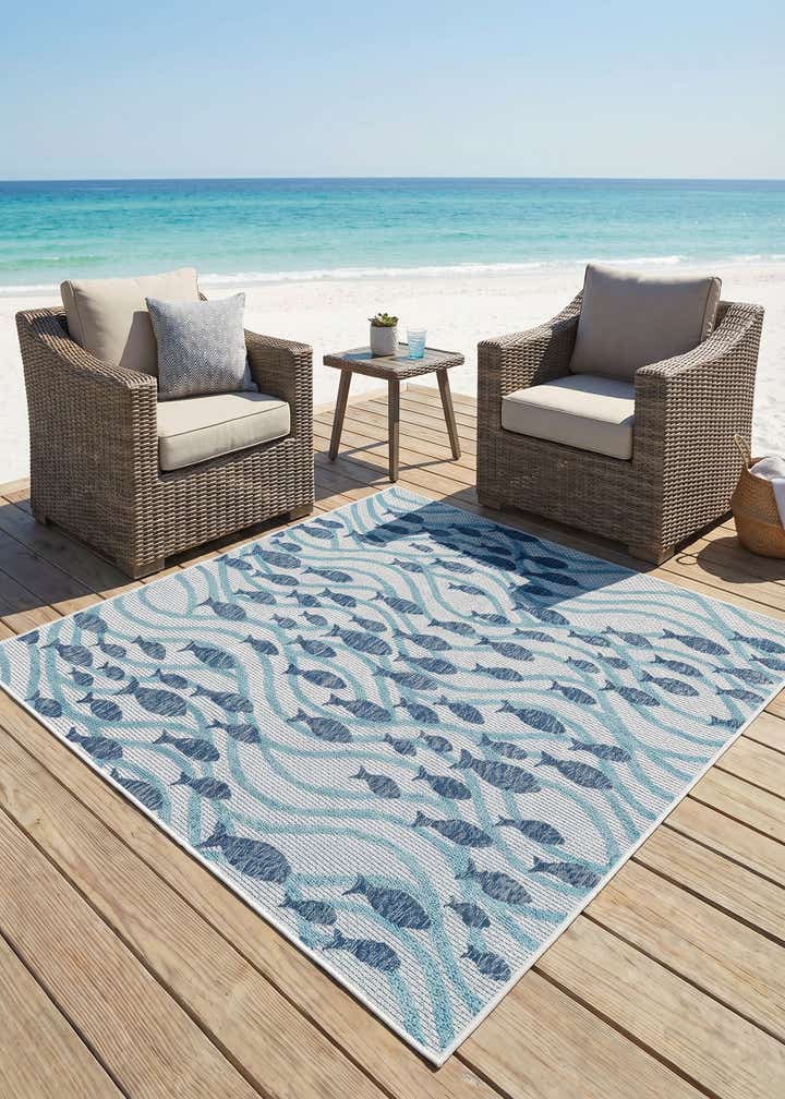 6' x 6' Easy-Clean Coastal Indoor / Outdoor Square Rug
