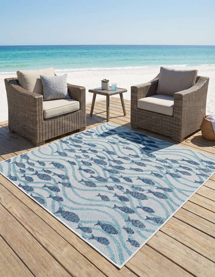 Detail image of 6' x 6' Easy-Clean Coastal Indoor / Outdoor Square Rug