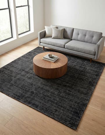 Jet Black WoolCraft Geometric Square Rug
