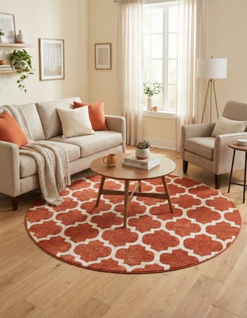 Light Terracotta Lattice Round Rug