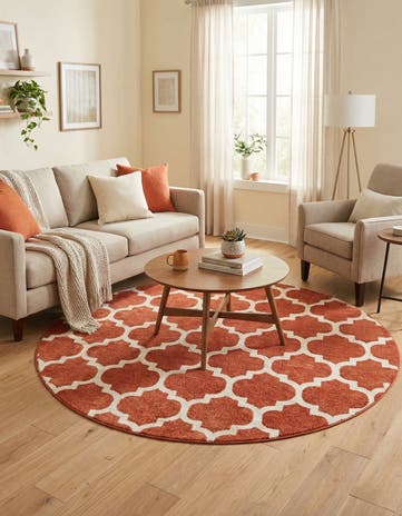 Light Terracotta Lattice Round Rug