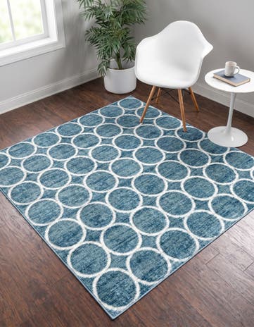 Blue Lattice Trellis Square Rug