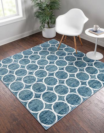 Blue Lattice Trellis Square Rug