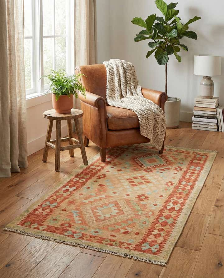 2' 8 x 4' 9 Hand Woven Kilim Waziri Wool Rug